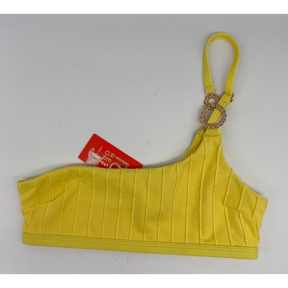 NWT River Island Bikini Top Women's Sz 2 Yellow Embellished One Shoulder Strap